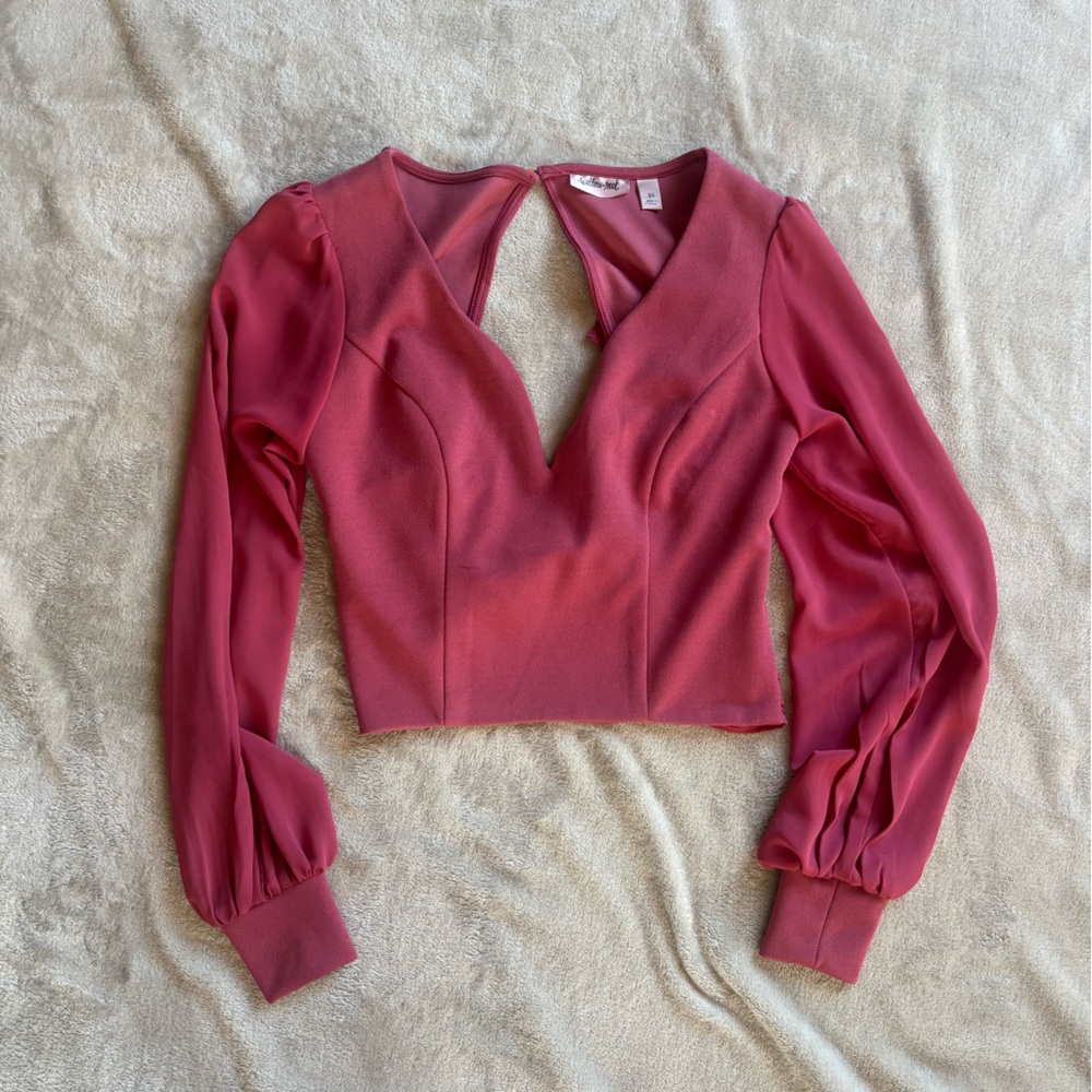 Rose-Pink Open Back Long Sleeve Blouse